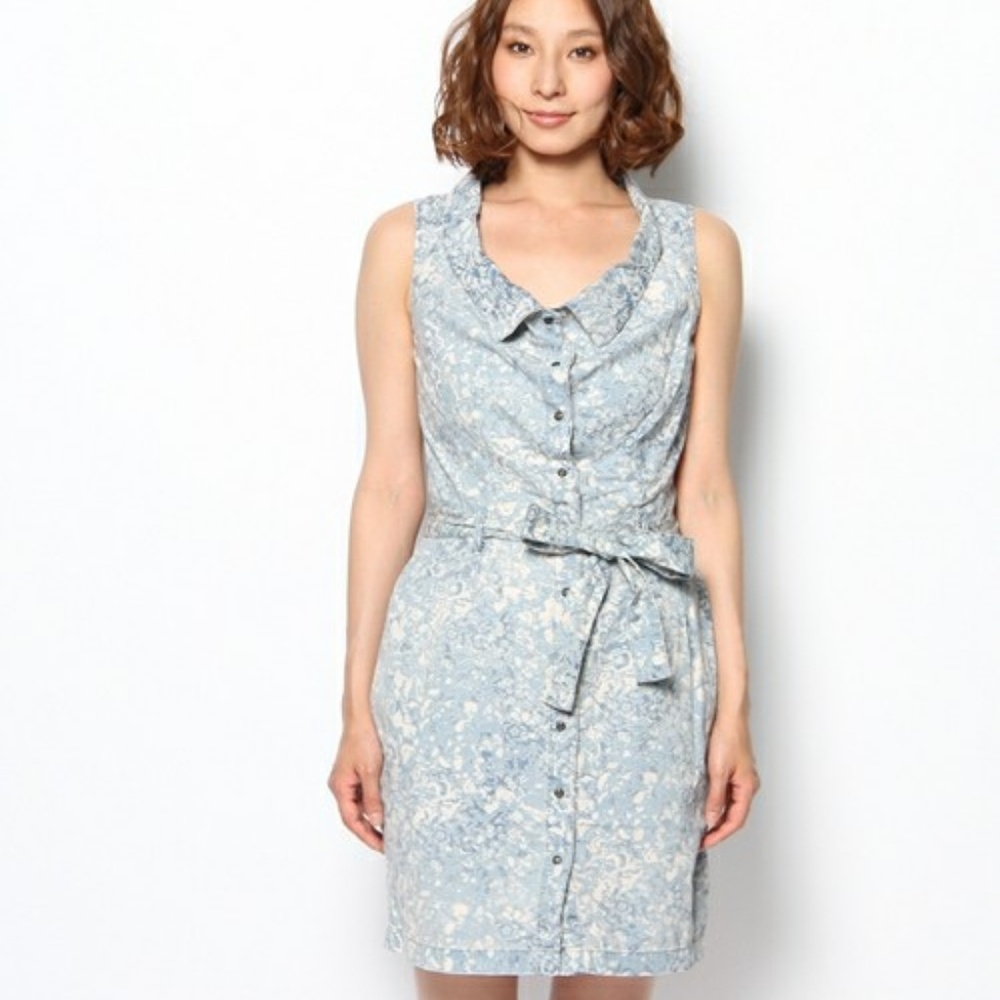DIESEL Jean tie up dress vest DENIM FLORAL DE-LEDA DRESS BUTTON DOWN XXS